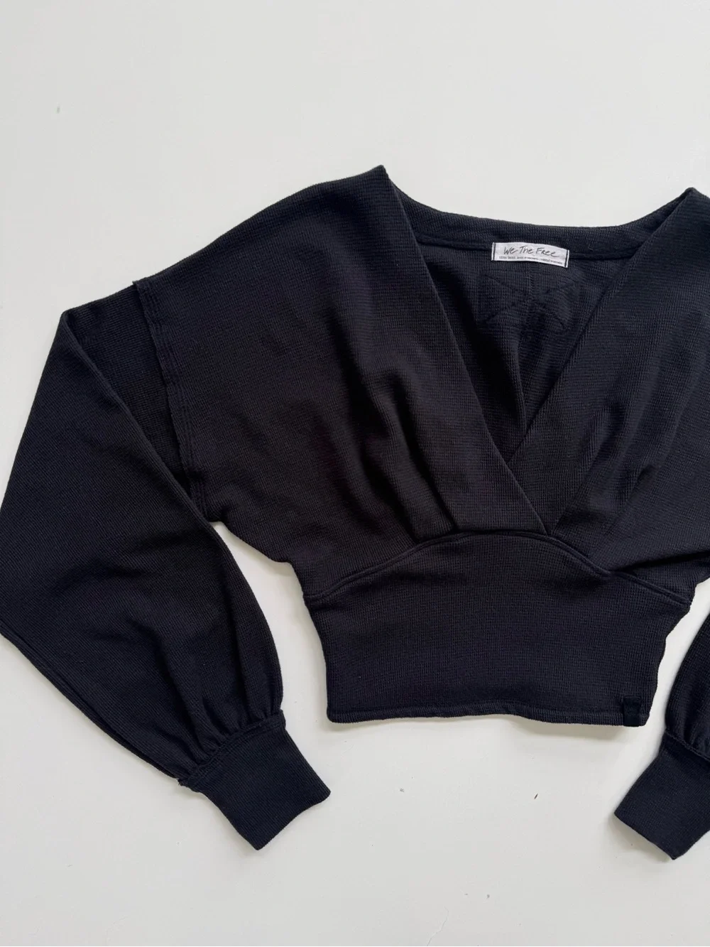 Free People Black We The Free All Nighter Thermal Cropped Top Size XS